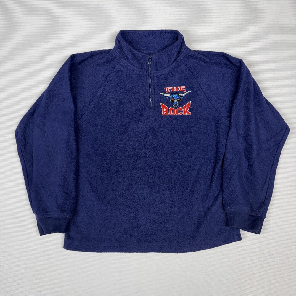The Rock Sweatshirt Mens Medium Blue 1/4 Zip Fleece Mock Neck Bull Graphic
